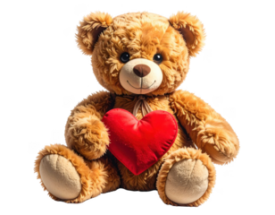 Cute plush bear with love symbol white and transparents background.