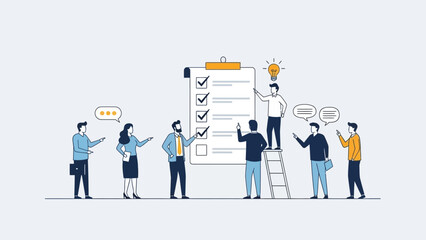 Team Working Together on Large Checklist.