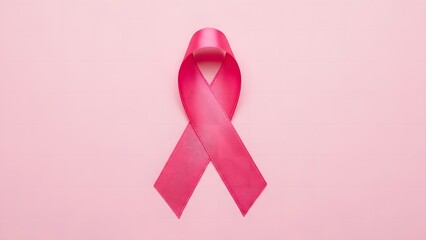 Single Pink Ribbon for Breast Cancer Awareness on Pastel Pink Background stock