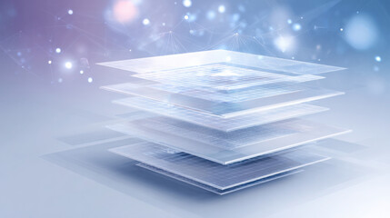 A futuristic concept showing multiple layers of transparent data or information floating with a network connection in a digital space field.