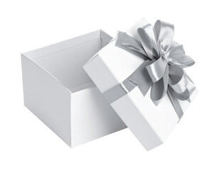 Open gift box with ribbon isolated.