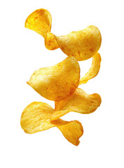 Stack of crisp potato chips isolated on transparent background