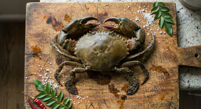 Crab on wooden background 