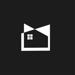 Minimalist Geometric House Logo on Black Background with Abstract Roof Design