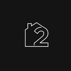White House Outline and Number 2 Logo Design on Black Background for Real Estate
