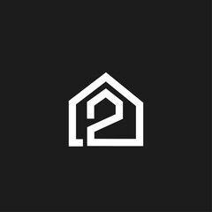 Modern Minimalist House Icon with Number 2 Logo for Real Estate and Property Business