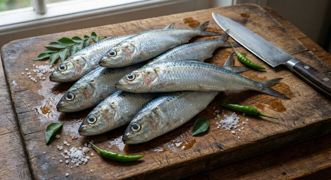 Fish on wooden table 