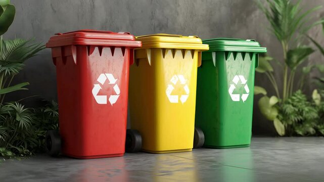 Recycling bin with recycling symbol stands for waste disposal and ecology concept