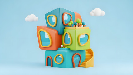 A happy birthday candle sits atop isolated wooden toy alphabet blocks featuring a sale word concept for kids learning through play