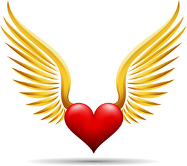 3d heart with golden wings