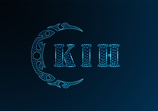 Low poly letter logo KIH design. KIH letter logo low poly vector design on blue color gradient background. KIH logo low poly design