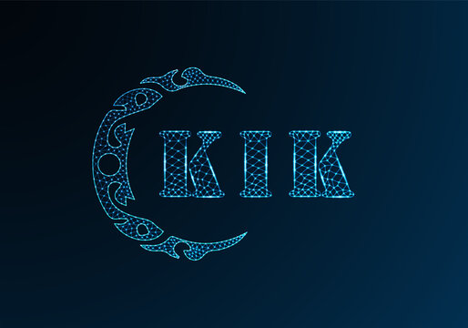 Low poly letter logo KIK design. KIK letter logo low poly vector design on blue color gradient background. KIK logo low poly design
