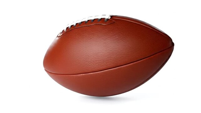 A close-up rendering of a leather, brown ball designed for an American sport, against white backdrop