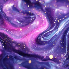 Abstract Swirling Purple Pink Blue Fluid with Golden Glitter