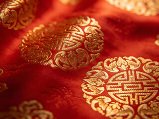 chinese dragon embroidery on red satin background luxury pattern and texture