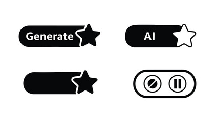 A set of black and white icons for generating and pausing AI on transparent background