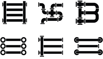 A set of black pipe icons on transparent background