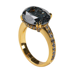 Gold ring w/ large oval gray stone, smaller stones set