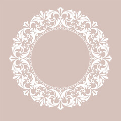 Decorative frame Elegant vector element for design in Eastern style, place for text. Floral pink and white border. Lace illustration for invitations and greeting cards