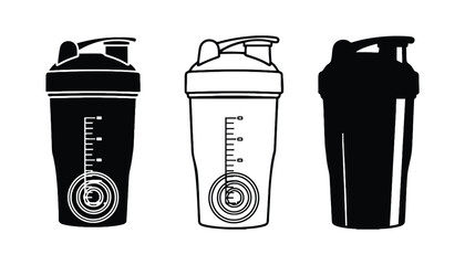 Three shaker bottles on transparent background for fitness and nutrition needs