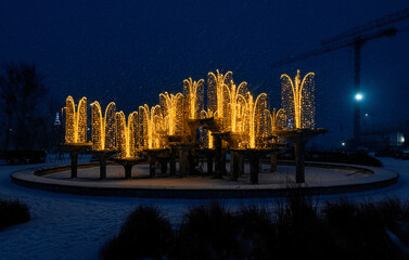 Christmas decorated fountains on Kosciuszko Square in Gdynia, South Pear	
