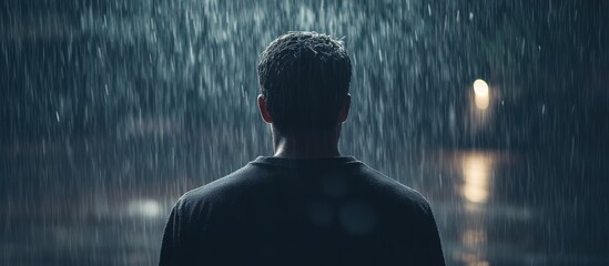 Man in rain, back view
