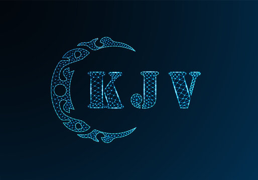 Low poly letter logo KJV design. KJV letter logo low poly vector design on blue color gradient background. KJV logo low poly design