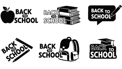 A collection of back to school icons and logos on transparent background