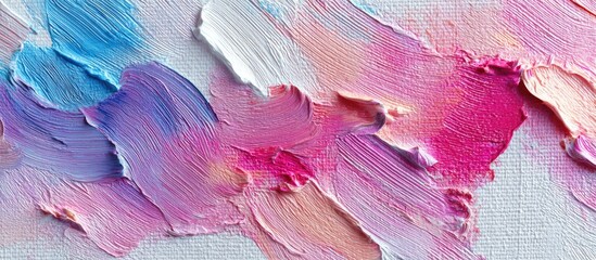 Abstract Pink Blue Paint Strokes on Textured White Canvas
