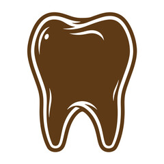 Vintage Brown tooth icon with white outline on white background  dental symbol