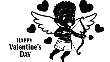 A cute cartoon cherub with wings and a bow on transparent background