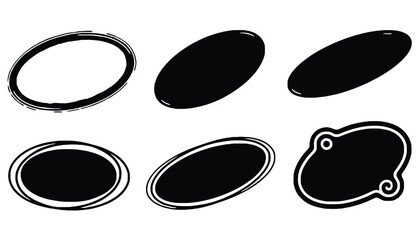 A set of black and white oval shapes on transparent background