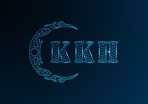 Low poly letter logo KKH design. KKH letter logo low poly vector design on blue color gradient background. KKH logo low poly design