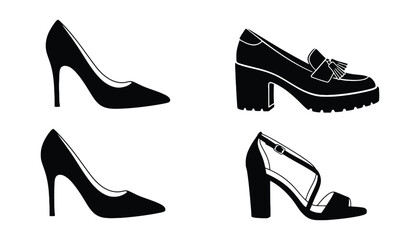 A collection of classic women's shoes on transparent background