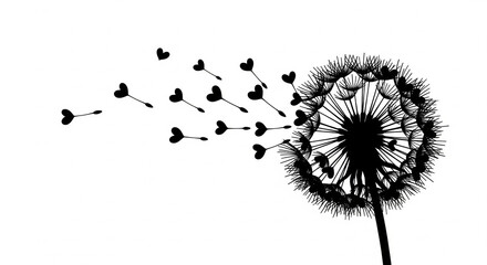 A dandelion seed dispersing in the wind, showcasing nature's beauty in monochrome photography