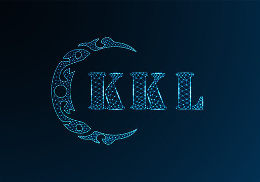 Low poly letter logo KKL design. KKL letter logo low poly vector design on blue color gradient background. KKL logo low poly design