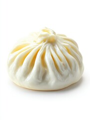 Deliciously crafted dumpling sits elegantly on a white backdrop. The texture is smooth and inviting. A perfect treat for culinary enthusiasts. Generative AI