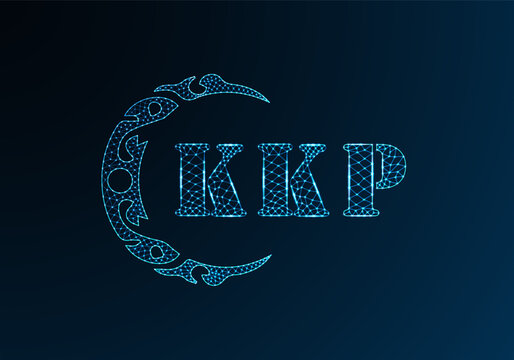 Low poly letter logo KKP design. KKP letter logo low poly vector design on blue color gradient background. KKP logo low poly design