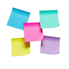 Fototapeta premium Colorful sticky notes in blue, pink, yellow, purple, and green on transparent background