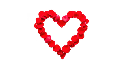Red heart shape made of roses isolated on transparent background for love