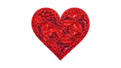 Red heart shape with intricate patterns isolated on transparent background