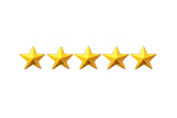 Five gold stars ranking for quality product feedback, excellent customer service, and top rating transparent background