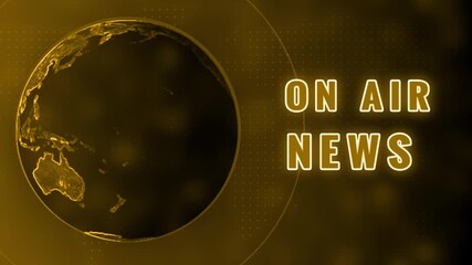 Illuminated digital globe with warm yellow continents and outlines of the Americas and Africa, alongside glowing yellow text ONAIRN on a dark background with a circular grid and subtle bokeh