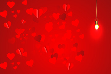Valentine's day background with hearts and light bulb. Vector illustration. copy space area