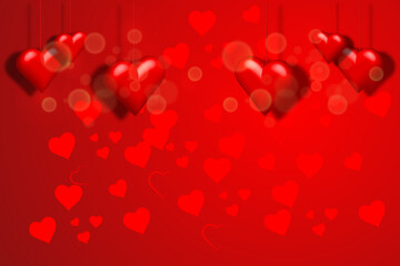 Valentine's day background with red hearts 3d. Vector illustration. copy space area