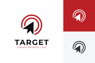 Modern Target Growth Business Logo Icon Design. Arrow Pointer Combined With Circular Target Concept Symbol For Digital Marketing And Startup Logo Branding