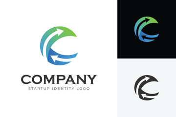 Modern Circular Arrow Business Logo Icon Design. Dynamic Up Arrow Combined With Letter C Shape Concept Symbol For Startup Company And Corporate Branding