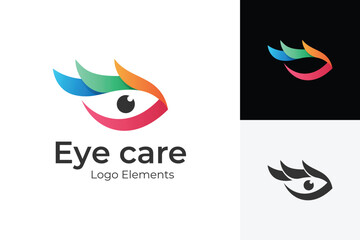 Creative Eye Care Health Logo. Abstract Vision Symbol Combined with Wing Eyelash Concept for Ophthalmology Clinic, Optical Store, Wellness Center, and Beauty Brand Identity Logo.