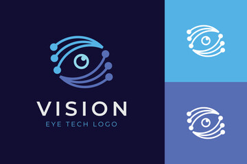 Cyber Eye Digital Tech Logo. Abstract Vision Symbol Combined with Circuit Connection Concept for AI, Cybersecurity, Optical Software, and High-Tech Innovation Identity Logo.