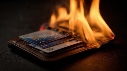 Burning Wallet with Credit Cards Financial Crisis and Debt Destruction - Powered by Adobe